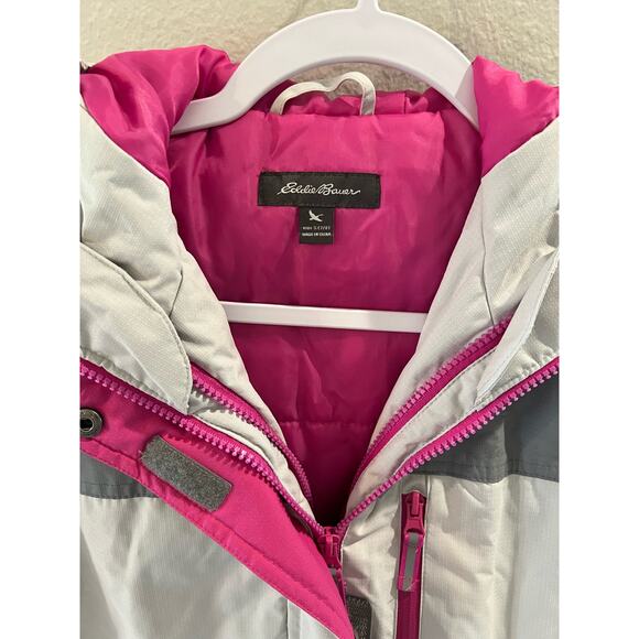 Eddie Bauer Girls Powder Search Hooded Pink Grey 3-1 Ski Snow Jacket Size S 7/8 - Picture 2 of 7